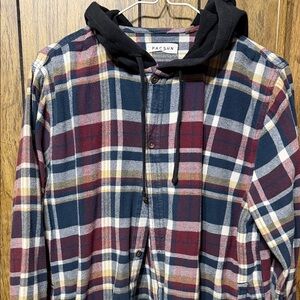 PacSun Multicolor Plaid Shirt with Black Hood